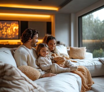 Happy family relaxing together cozy couch 1 360x320